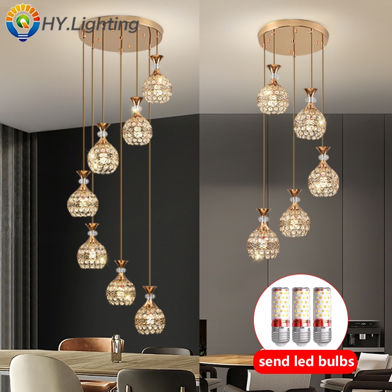 Staircase chandelier Nordic high ceiling living room lamp round dining room lamp home bedroom light