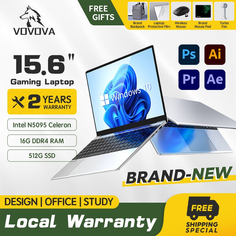 VOVOVA 15.6inch Laptop IPS Screen 16GB RAM 512GB SSD 11th Gen Intel Windows 11 6000mA Office Laptop