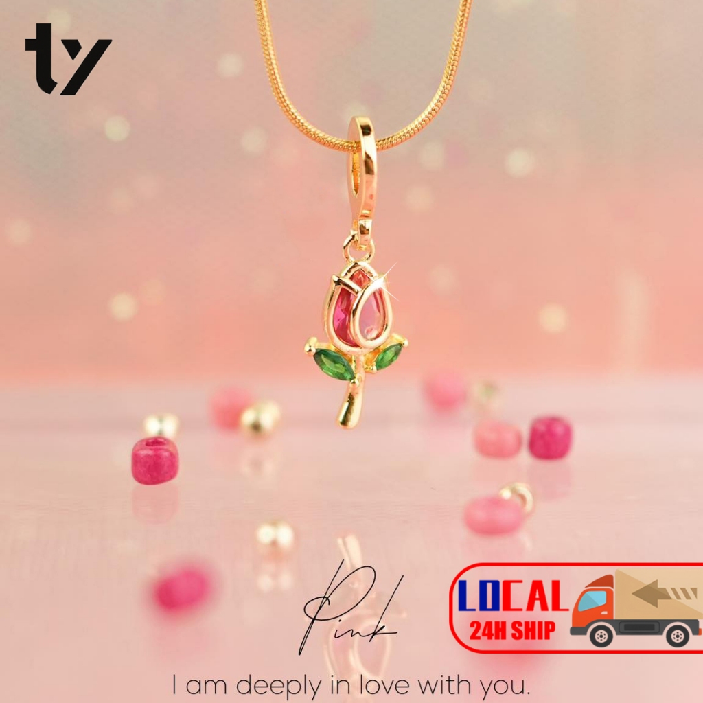Tulip Necklace 18K Gold Cubic Zirconia Accessories for Women Hypoallergenic