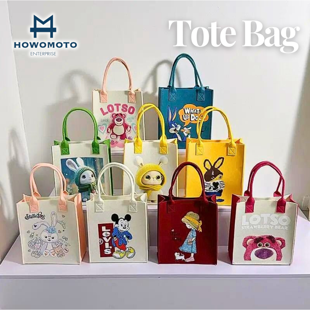 🅷🆆 Fabric Tote Bag Korean Felt Handbag Shopping Bag Shoulder Bag Lotso Donald Duck Bunny Tote Bag