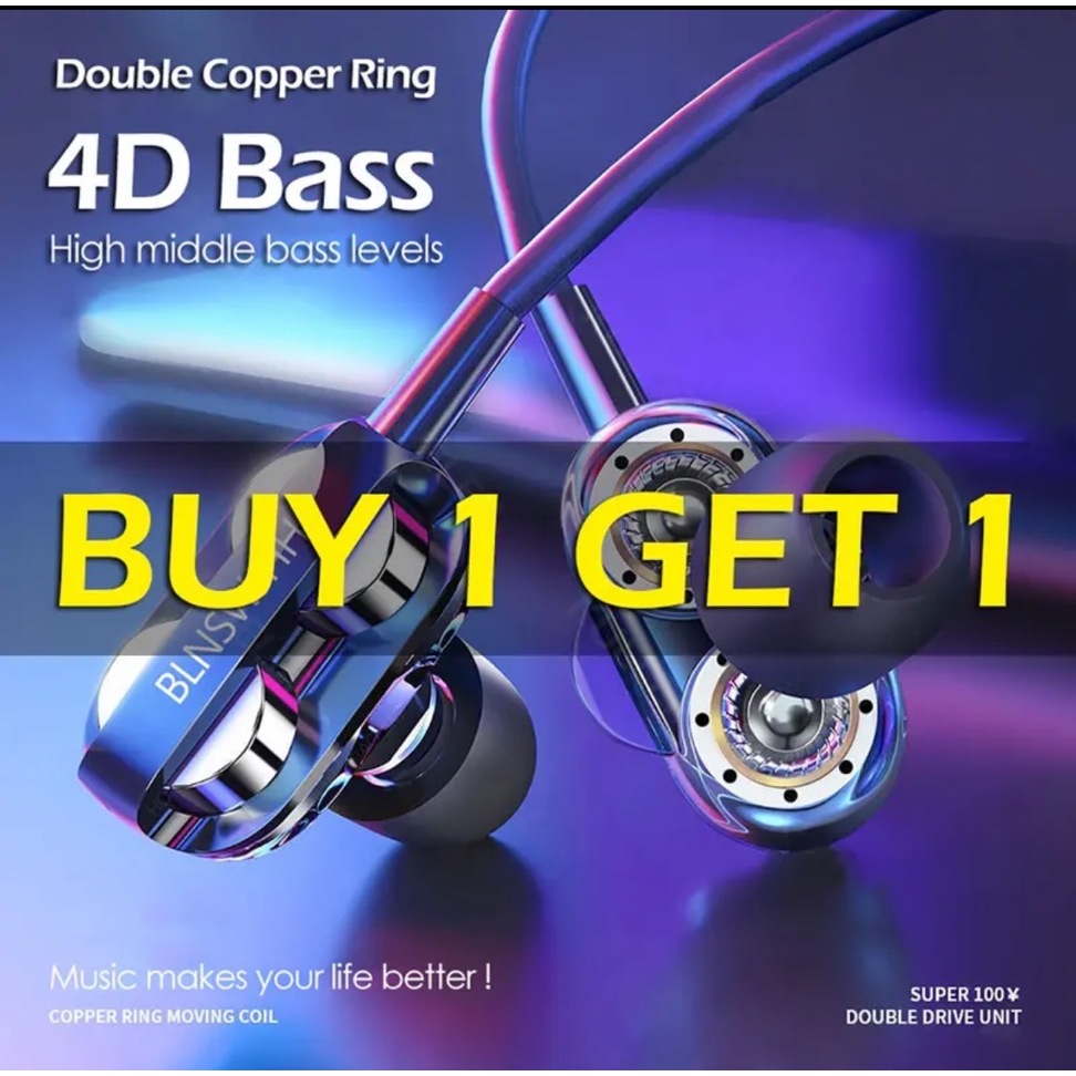 Buy 1 get 1 Super 4D Bass G2 Double Speaker Headset Wired In-ear W/mic volume 3.5mm Sports Earbuds