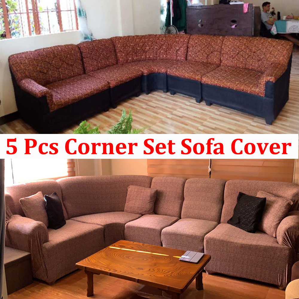 5 Pcs Corner Set Sofa Cover Stretchable Corner Seat Cover Living Room Home Decoration Curve Shaped