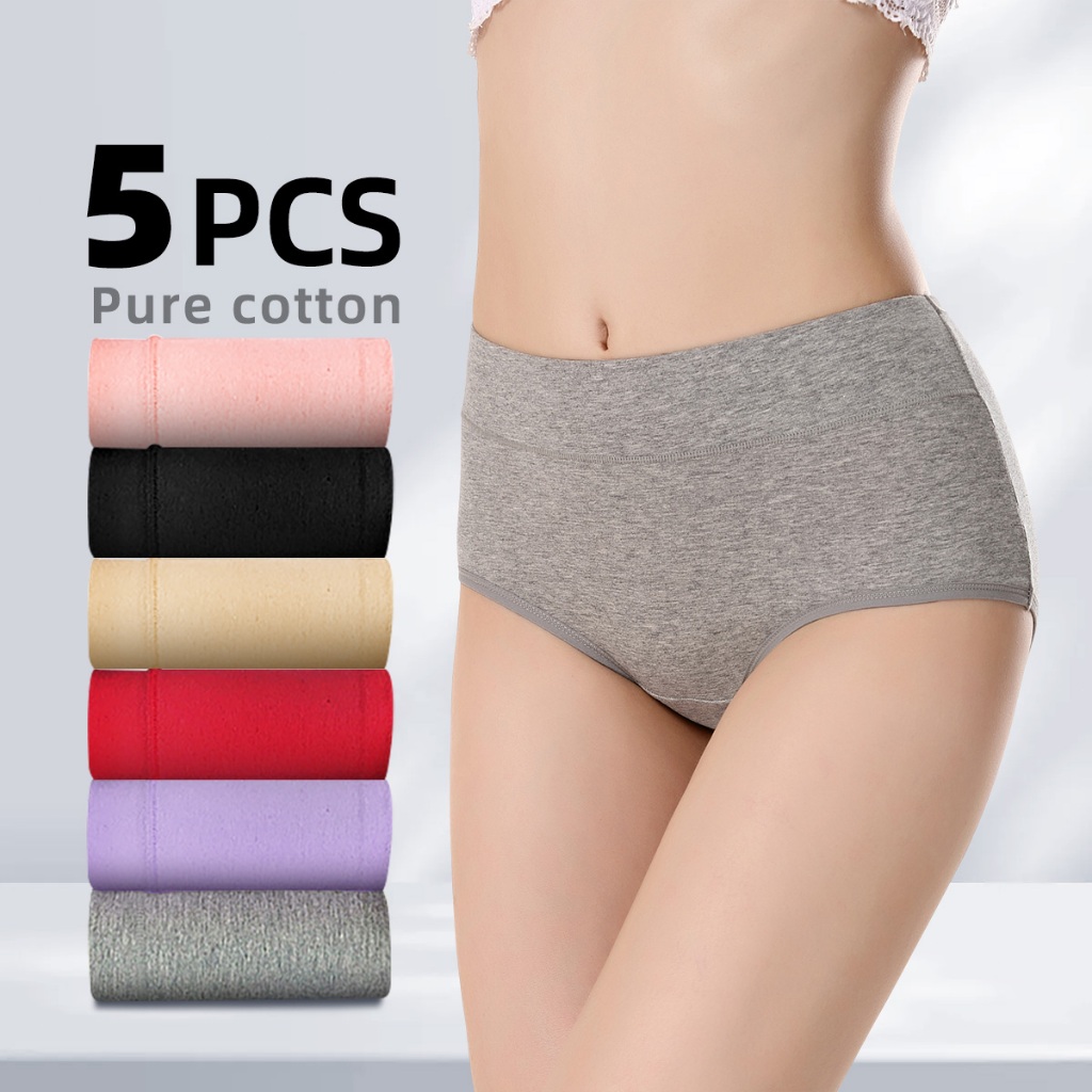 Wonder Love Pure Cotton Panty Mid Waist Plain Elastic Design Underwear Set Panties for Women