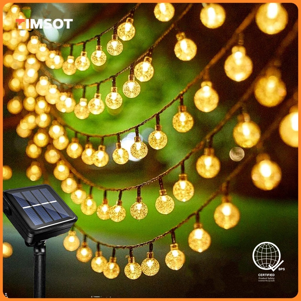 TIMSOT Solar String Lights 12M Outdoor Crystal Balls Waterproof Powered Fairy Christmas Decoration