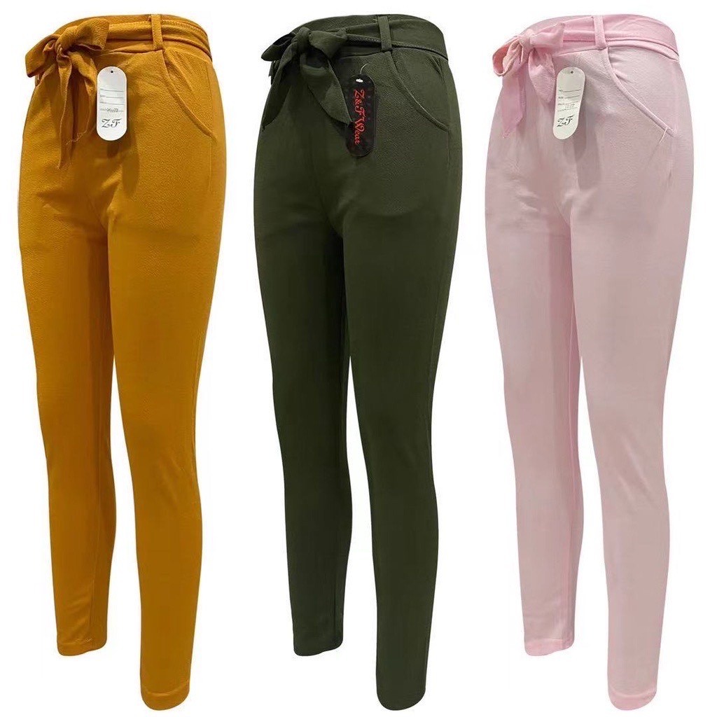 Korean Style Ladies Garter Candy Pants Capri Cotton Knit High Waist Casual Trouser