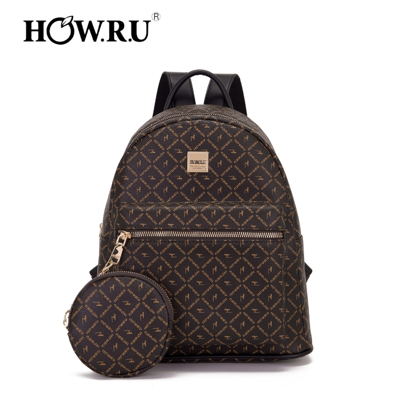 HOW.R.U Bags Authentic Quality Large Capacity PU Leather Woman Back Pack College Bag For Women