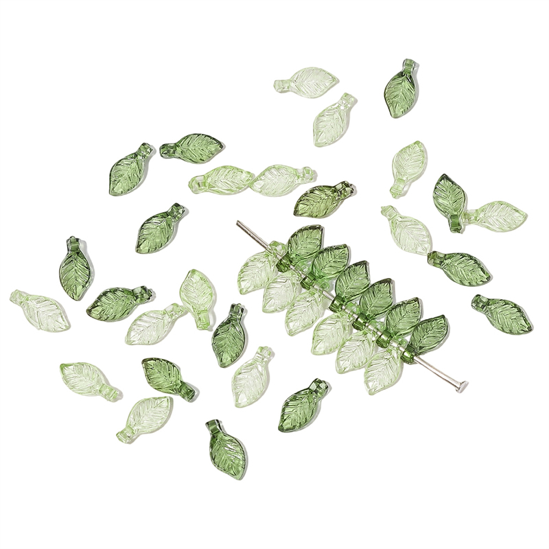 Manilago 50Pcs/Bag Transparent Acrylic Mini Tree Leaves Green Color For DIY Bracelet Jewelry Making