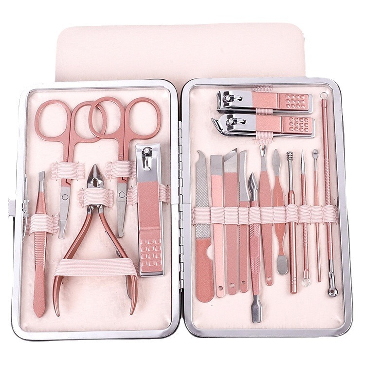 Rose gold 18-piece nail clipper set Stainless steel nail clippers beauty tools