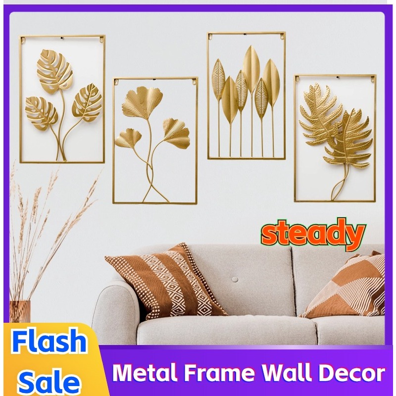 Metal Wall Decor Leaf Art Gold Framed Leaves Artwork Nordic style Ginkgo Ornament Iron Light Luxury