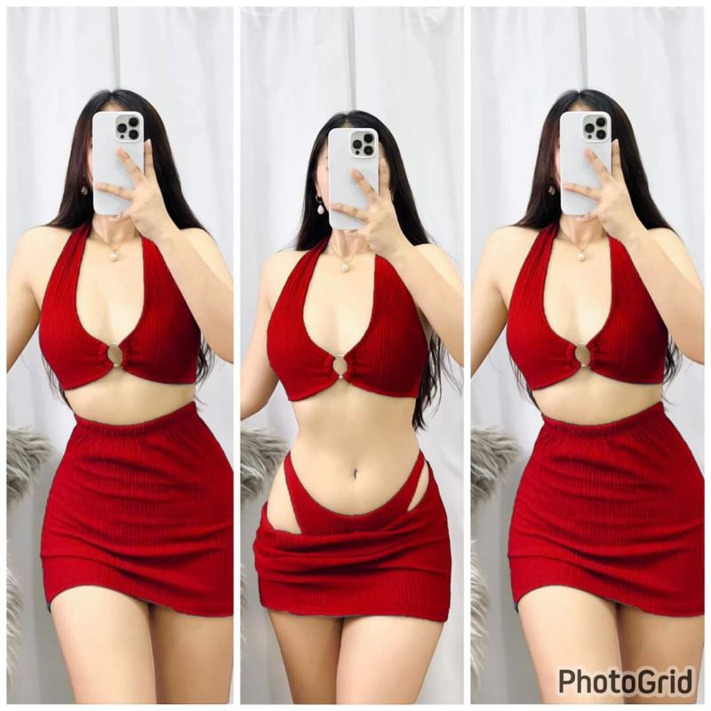 Diggie 3in1 Swim Suit with Cover up Skirt High waist Bikini and padded bra