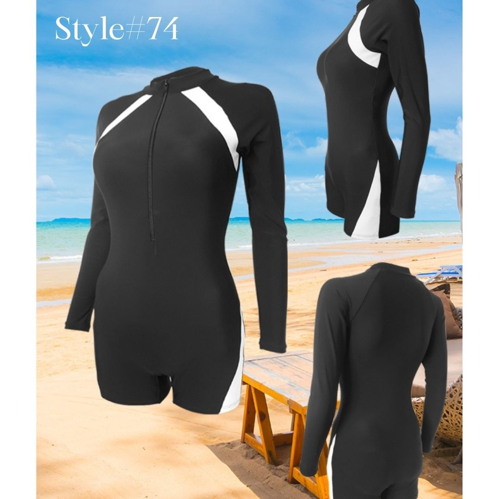 Summer Rashguard Swimdress Plain for Women beach outfit Gash Guard Swimsuit Swimwear SPF50+#19075