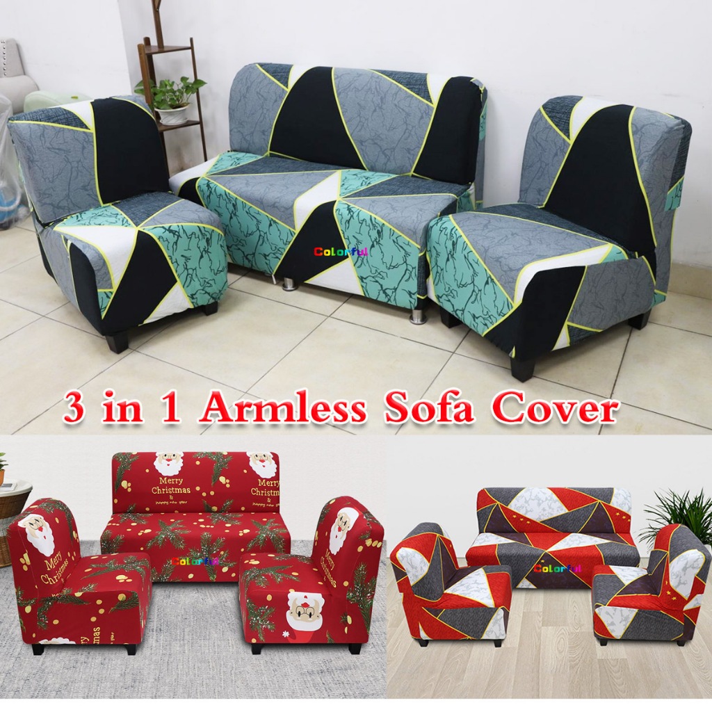 （3pcs）3in1 Clara Set Cover Armless Sofa Cover 2 Single and 1 2seater Armless Single Sofa Cover