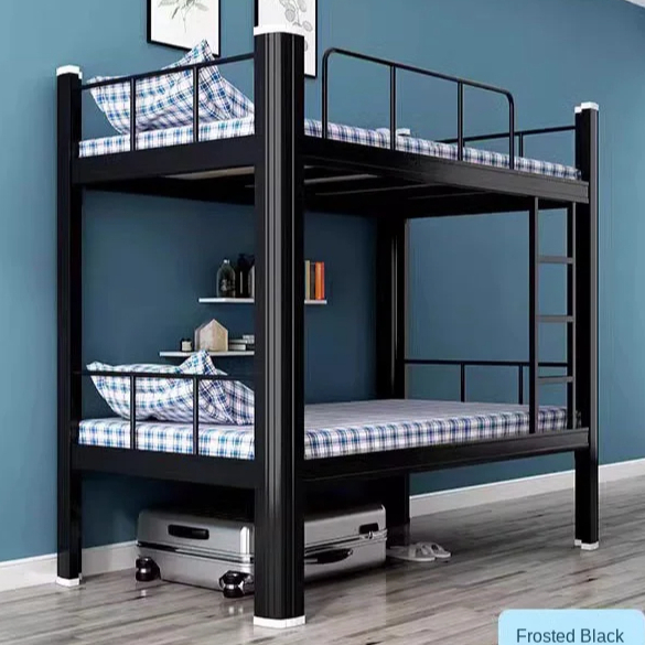 Dormitory Bed Heavy Duty Twin Bunk Bed Frame with Ladders and High Guardrail for Kids Teens Adults