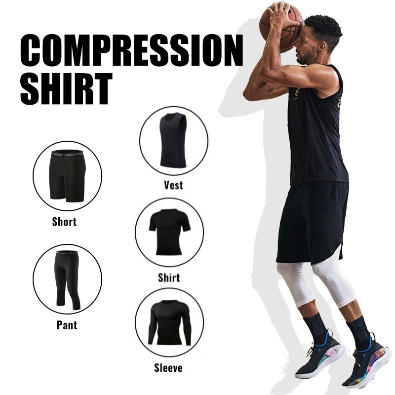 「FICOOL」Compression Shirt Men Sports Basketball Elastic Quick Dry Fitness GYM Cycling Workout