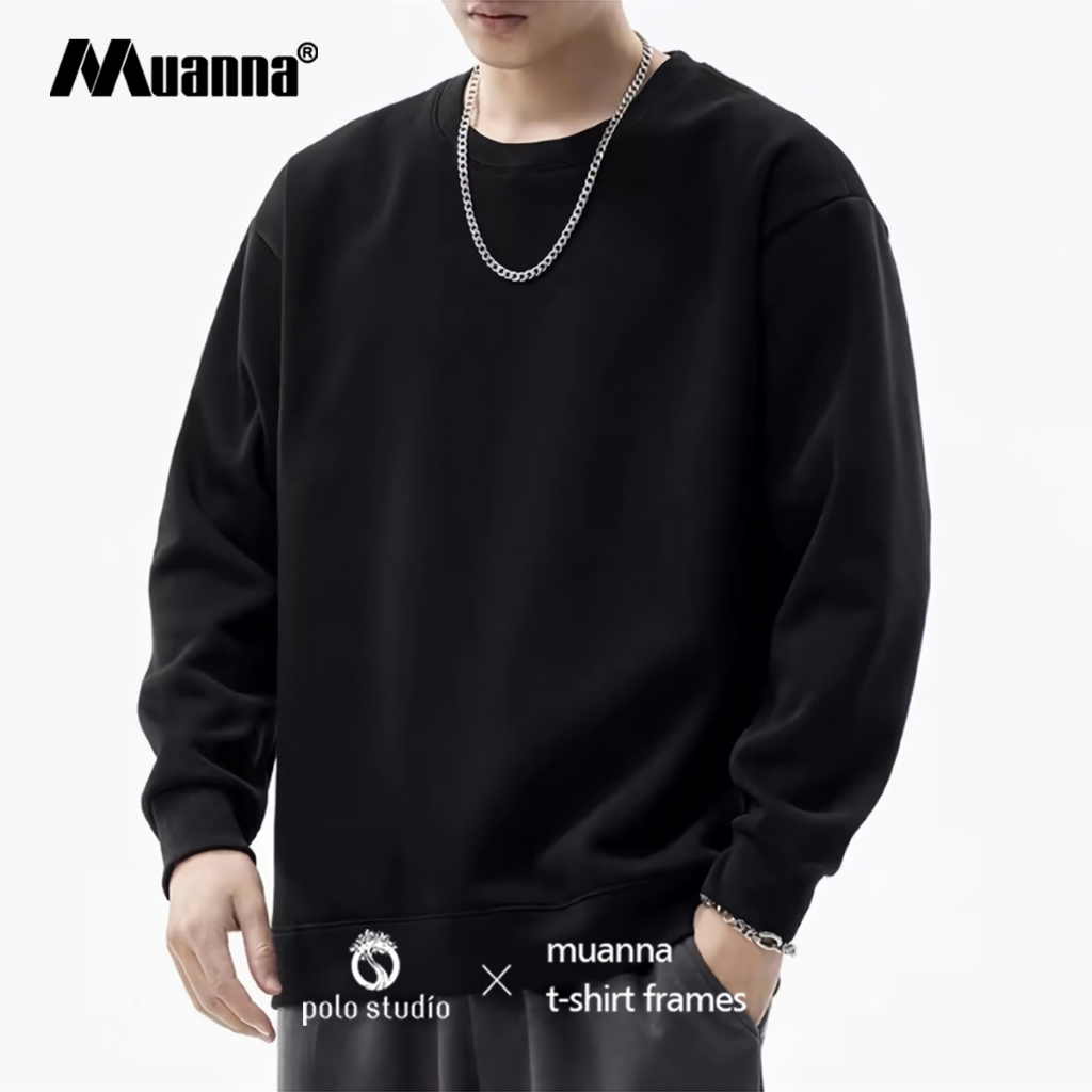Muanna cotton pullover sweatshirt for men plain white black color casual trend longsleeved roundneck