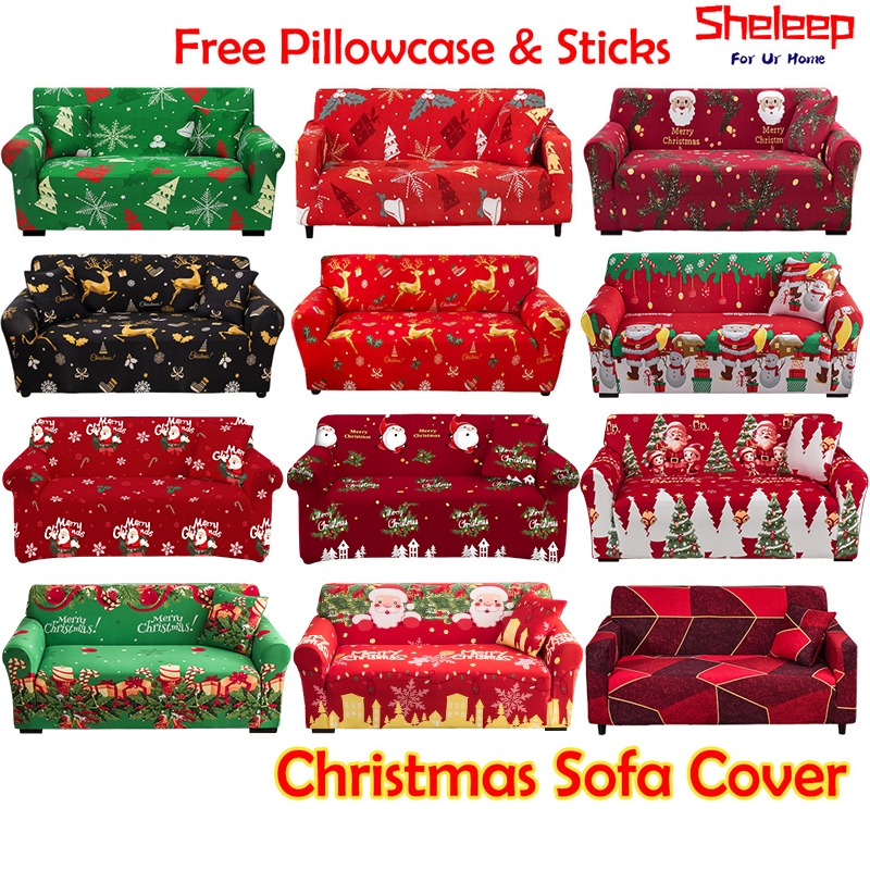 Sheleep Christmas Sofa Cover 1 2 3 4 Seater Sofa Cover Stretchable Sofa Slipcover Free Pillowcase