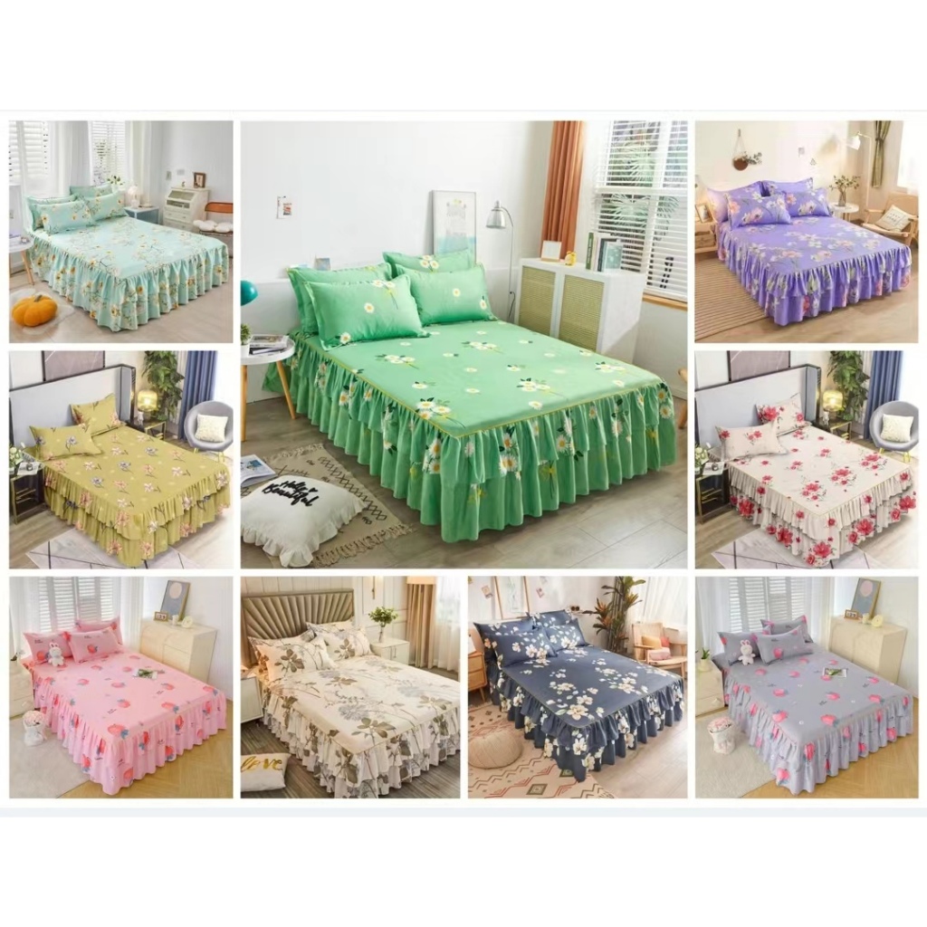 Janie Home New singel/twin/ Double/queen/king Bed Skirt Cover 3in1 is Two Pillowcases bedsheet