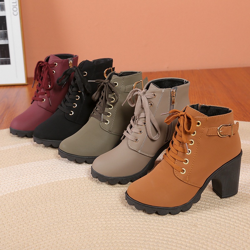 Size 35-42 Women's High Heel Martin Boots Korean Fashion Ankle Boots Women High Heels Suede Shoes