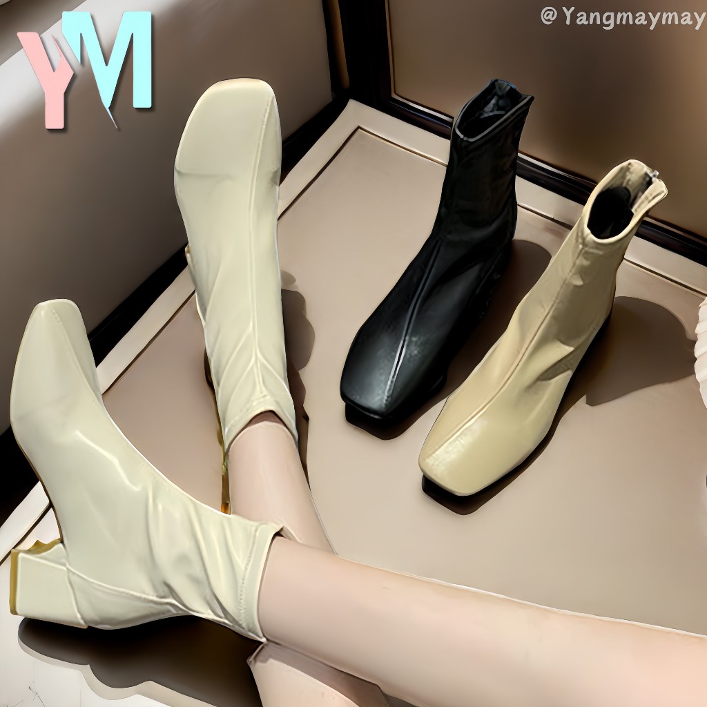 YM Boots for Women Korean Style New Leather Chunky High-Heel 6cm Ankle Boots #MD110