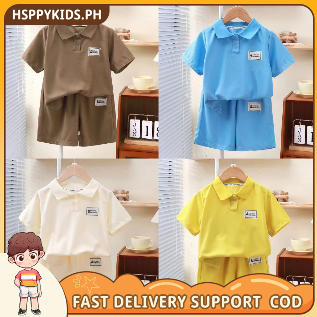 ☀️COD☀️2-15y Children's clothing summer new Polo shirt two-piece set casual set with label printing