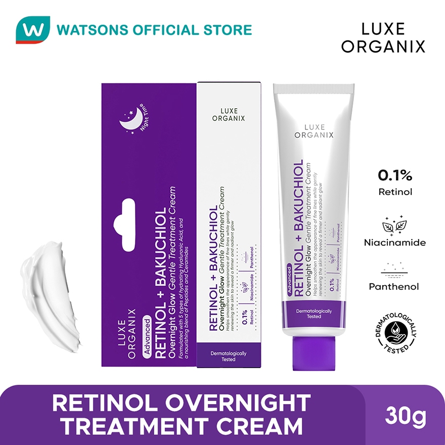 LUXE ORGANIX Retinol + Bakuchiol Overnight Glow Gentle Treatment Cream Moisturizer 30g