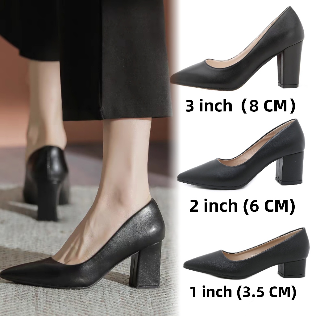 「KAEVE」1/2/3 inch block close black heels for women school work heels