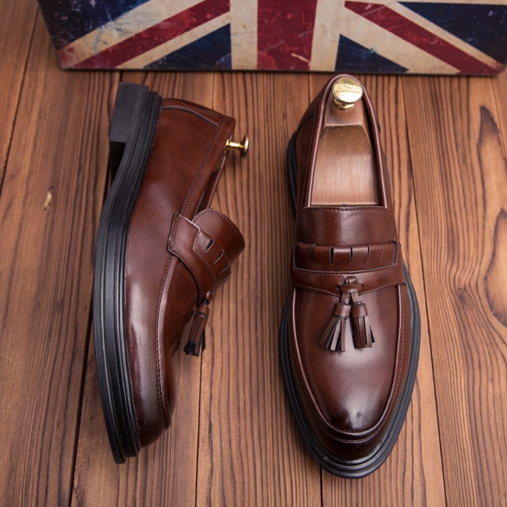 Premium Quality Genuine Leather Men Formal Shoes Tassel Loafers Business Gentleman For Wedding 001