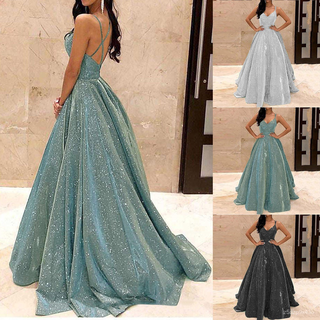 Elegant Sequined Dress Sexy V-neck Party gown High Waist Package Hip Floor-Length Dress