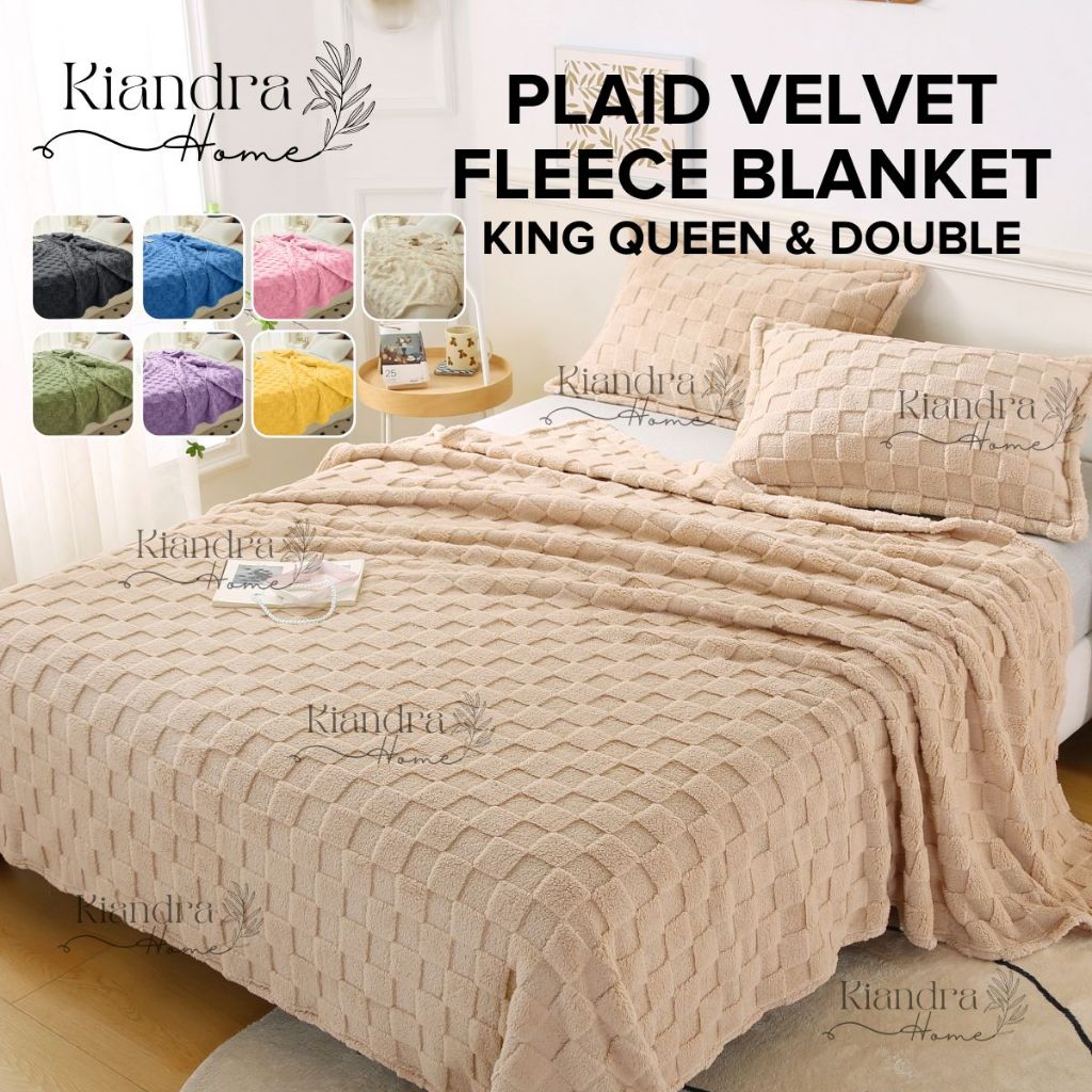 Kiandra Home Plaid Velvet Fleece Blanket Double and King Size Super Soft and Fluffy Thick Blanket