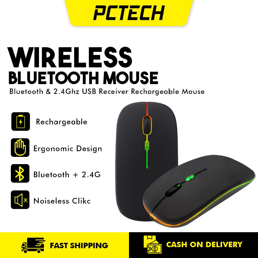 Wireless Mouse Bluetooth and 2.4Ghz USB Receiver Optical Slim Adjustable Mice Rechargeable