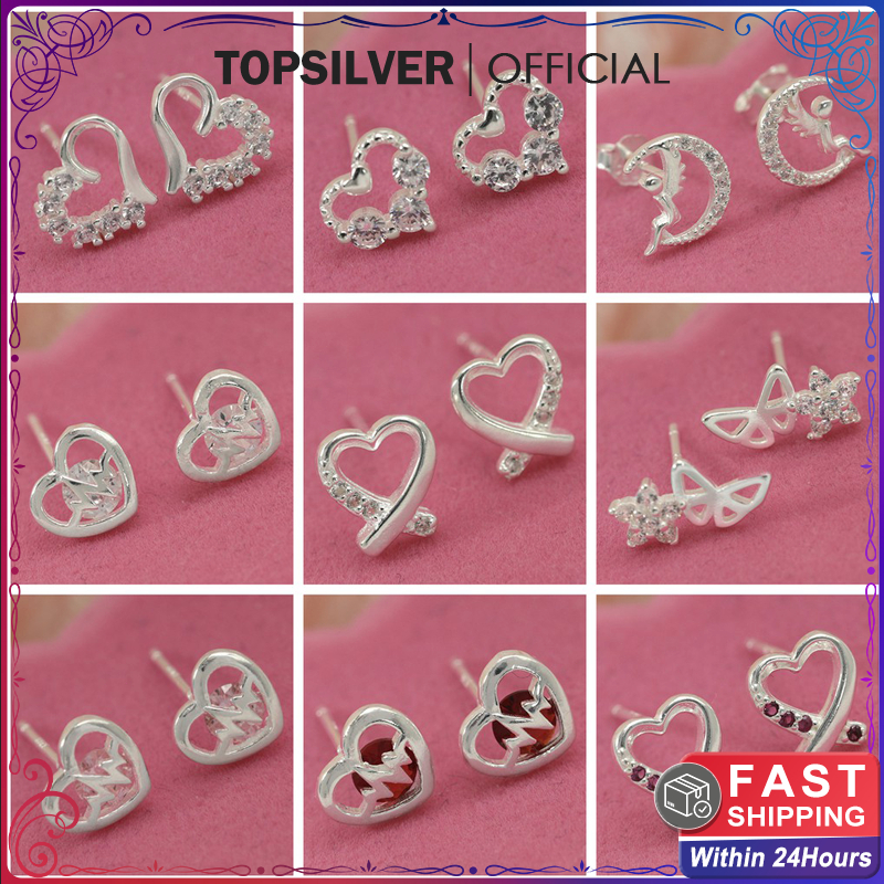 Morning Star Top Silver Jewelry Sh Italy 925 Silver Heart Diamond Stud Earrings Collections Jewelry