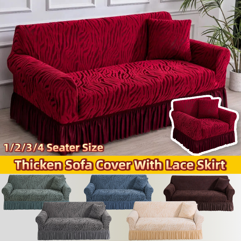 Thicken 1/2/3/4 Seat Jacquard Skirt Sofa Cover Universal Sofa Protector With Lace Stretchable Fabric