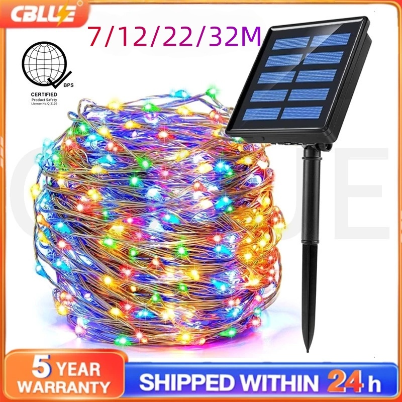CBLUE Solar Lights 7/12/22/32M Outdoor Waterproof 8Mode Fairy String Lights for Home Christmas Decor