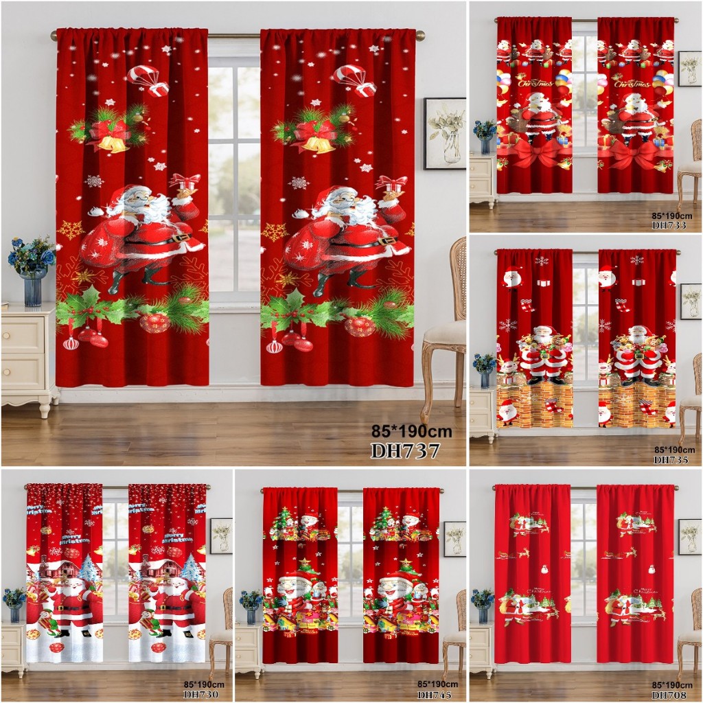 Christmas Curtain Sale for Window Decorations Red Green Xmas Santa Design Home Party Gift 85x190cm