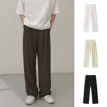 Mannered Wide Leg Pants for Men Korean Style Straight Cut Loose Trousers