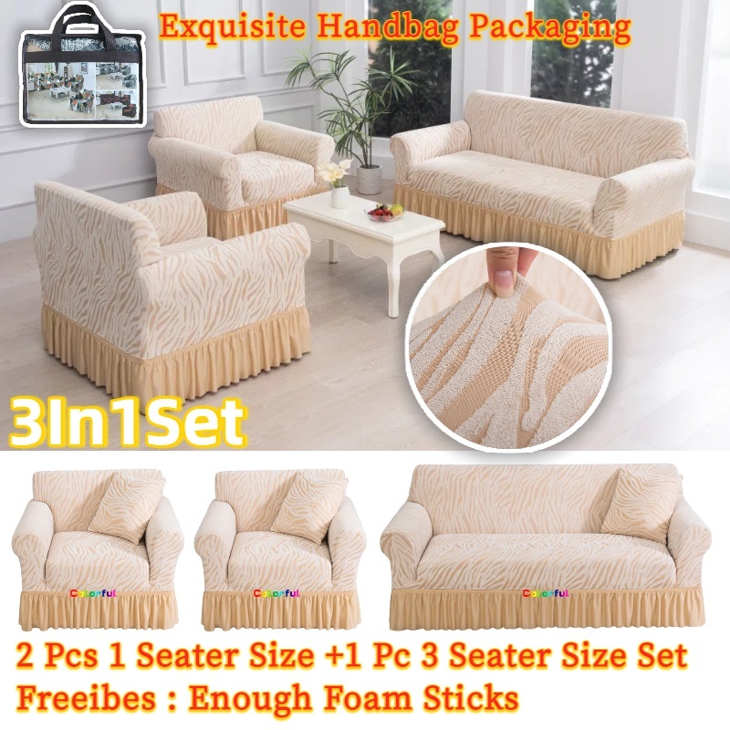 3in1 Jacquard Skirt Sofa Cover Set Thicken Sofa Protector Fleece Sofa Cover For 1seater 3seater