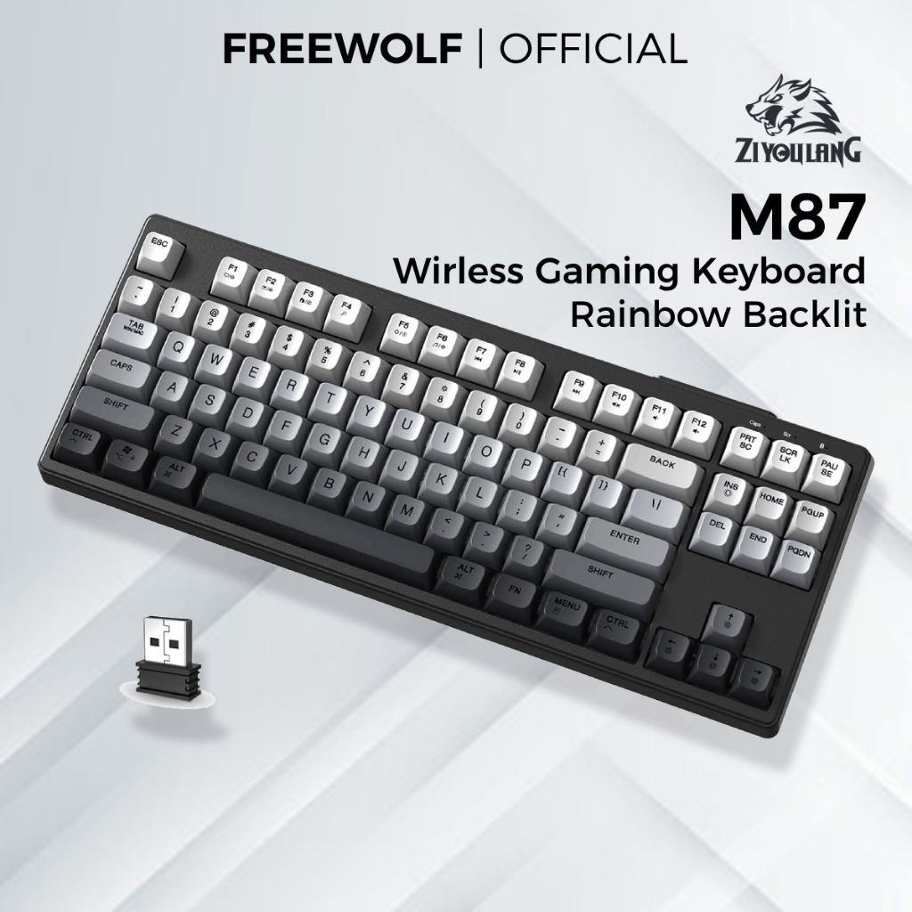 FREE WOLF M87 Gaming Wireless Keyboard PBT Keycap Color Backlit Keyboard