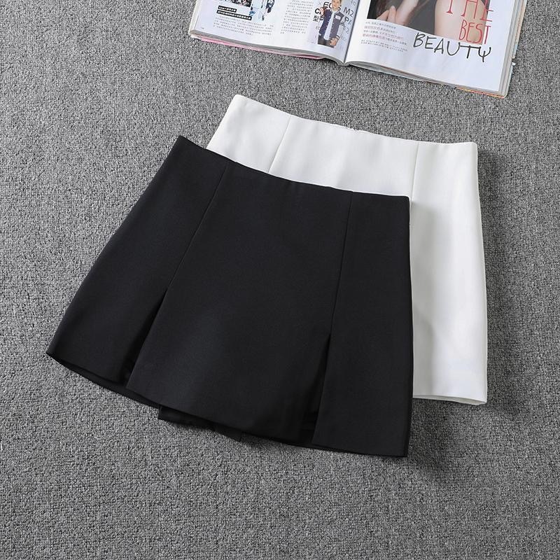 Korean High Waist Skirt Shorts for Women White Black Skirt With Slit Woman Mini Skirt Skort Palda