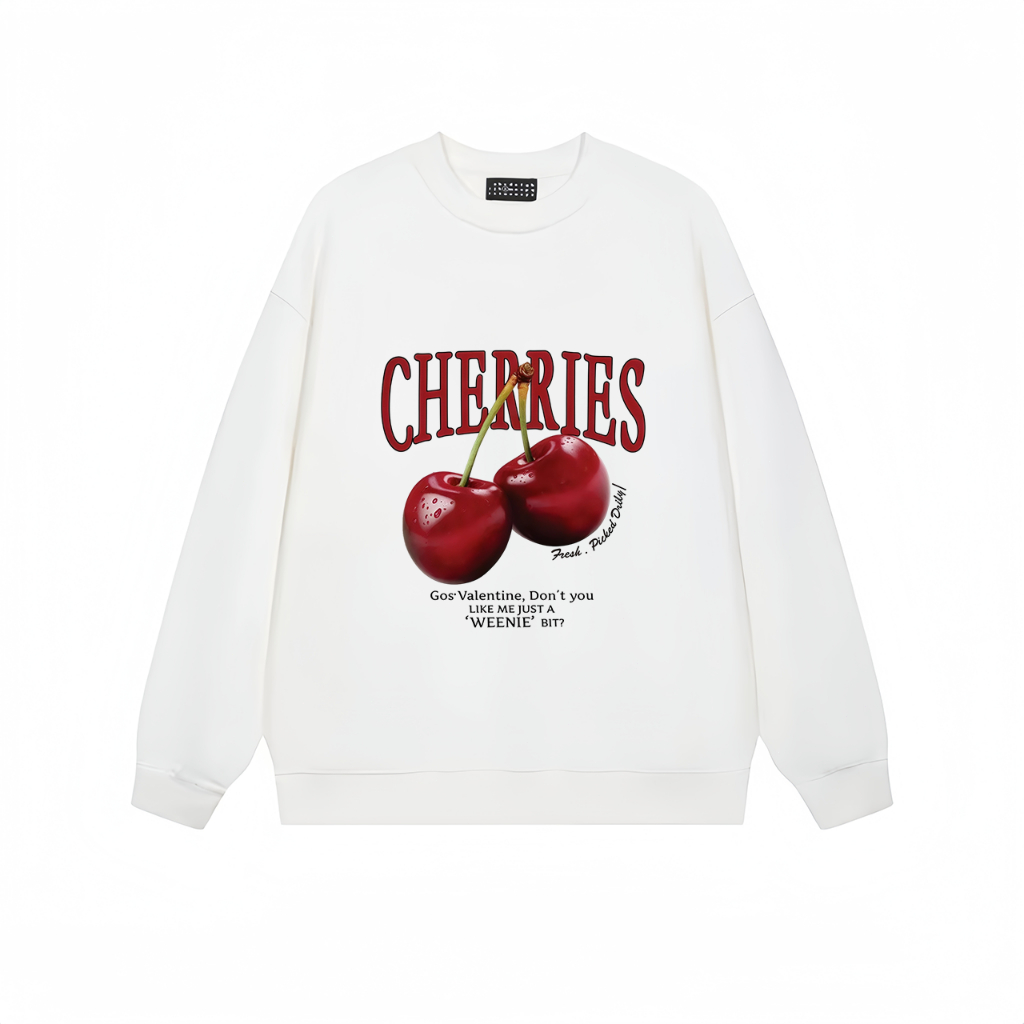 Cherry pattern hooded sweatshirt basic regular high quality unisex casual long sleeve COD
