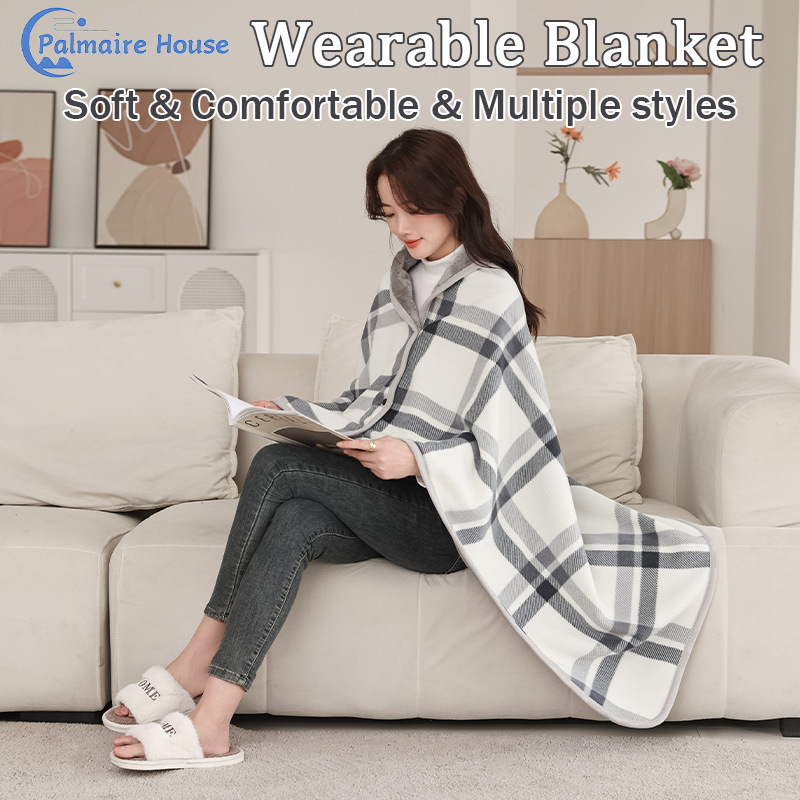 Blanket Cozy Wearable Fleece Blanket with Buttons Plush Sleeveless Cape Wrap Kumot Malambot