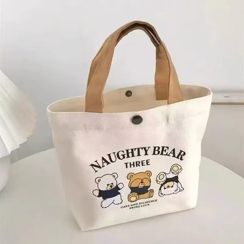 （Ann sweet home)Cute Canvas Lunch Bag Mini Handbag Gift Bag Small Tote Bag With Button