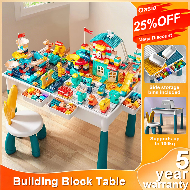 Oasia Building Blocks Kids Adjustable Block Table & Chairs Set STEM Learning Toys