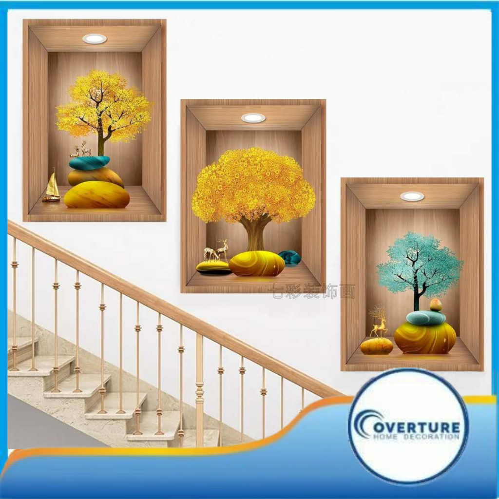 Green Plants With Pot 3PCS 3D Sheets 40cmx60cm Green Plants With Pot Wall Sticker Wall Decors