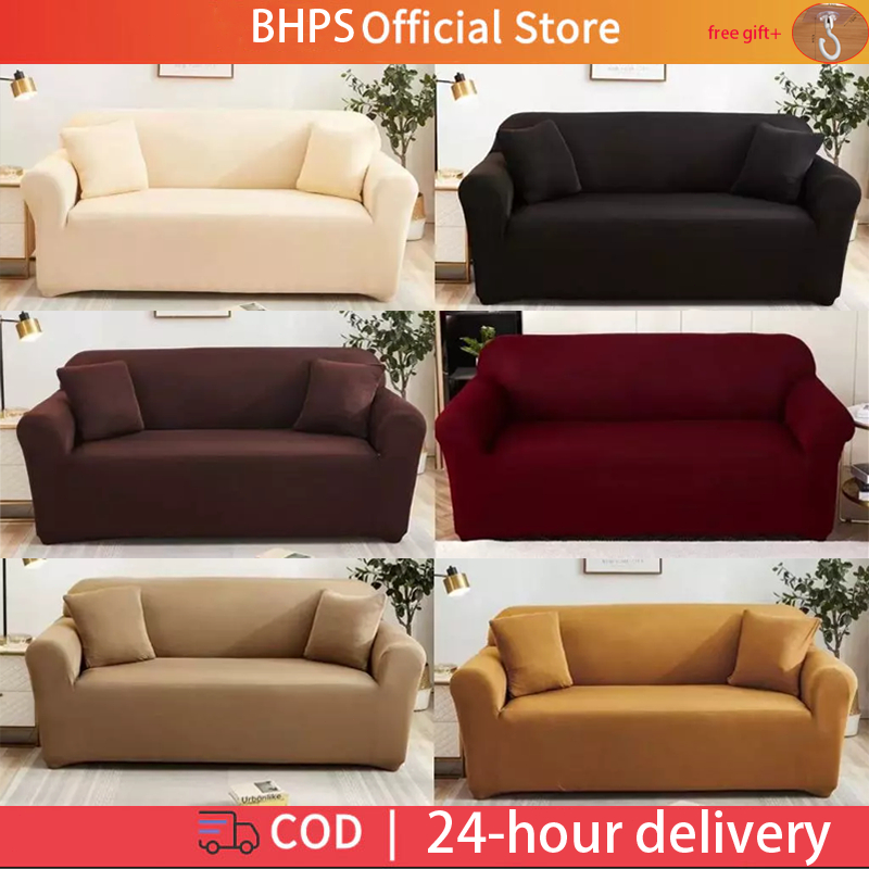 [PH STOCK&COD] 1/2/3/4 Plain Seat Ordinary And L Type Retractable Elastic Sofa Cover Combination