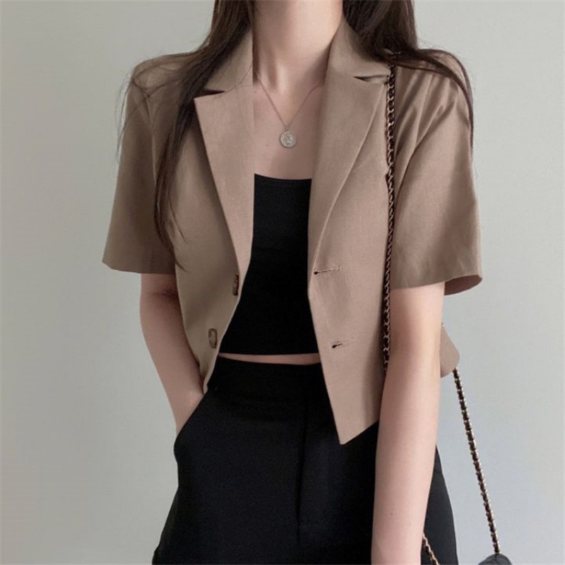 Blazer Coat Women Short Sleeve Blazers Korean Coats Formal Tops Cropped Polo Crop Top Jacket B072