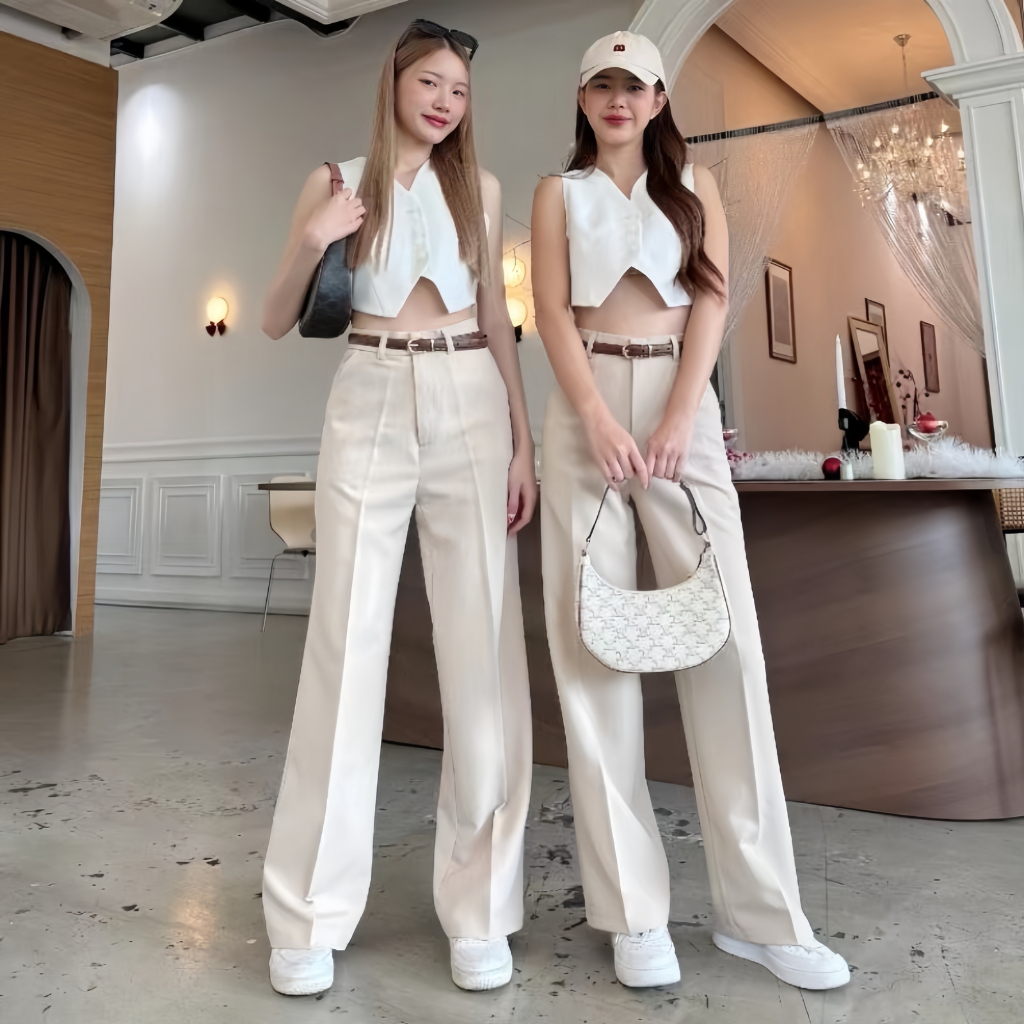 High Waist Trousers FREE BELT Wide Leg Pants Office Fashion Student Wear For Ladies *p309
