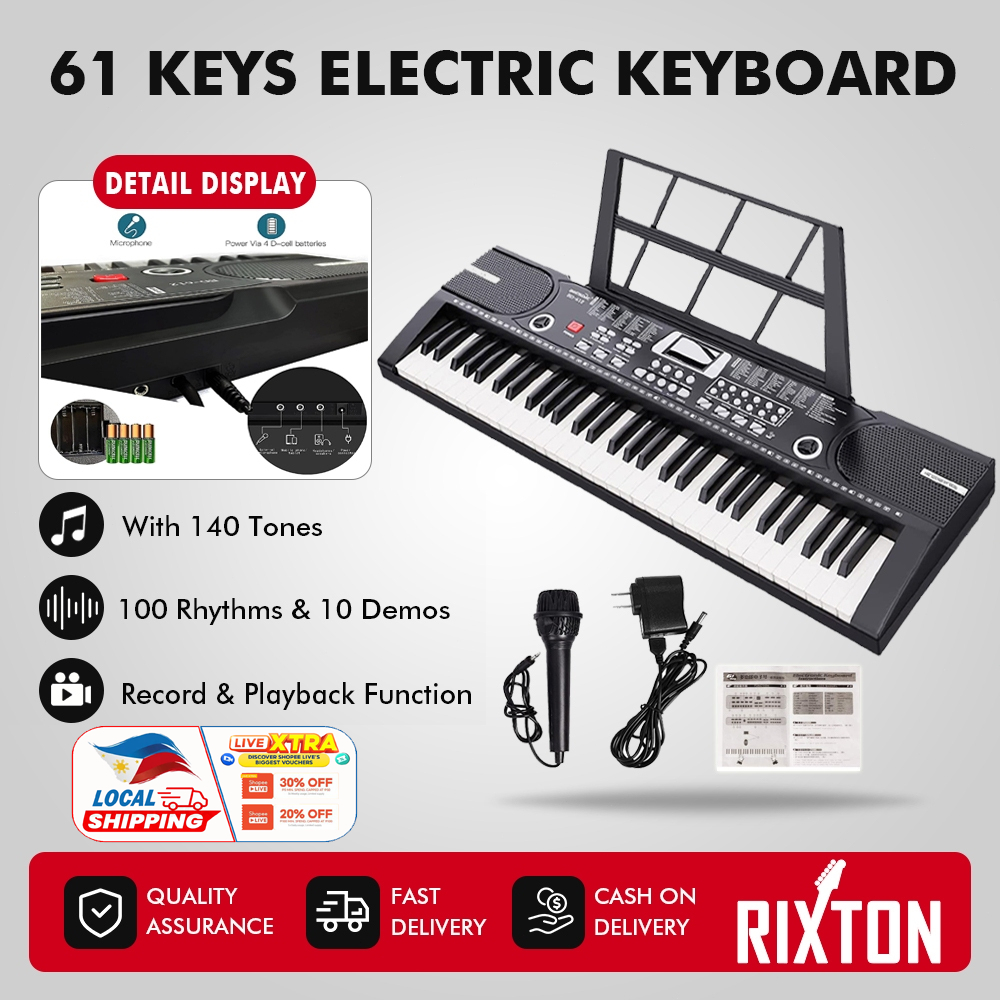RIXTON 61Keys Electric Keyboard Portable Digital Electronic Piano for Beginners