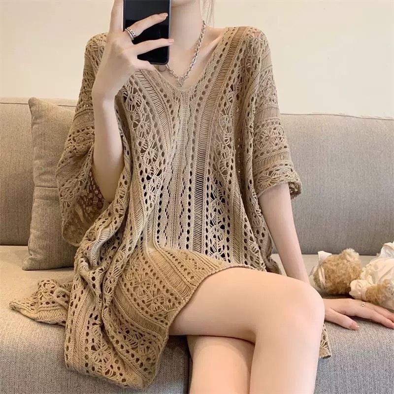 Bikini Cover Up Swimsuit Coverup Knitted Crochet Top Over Size Summer Beach Wear