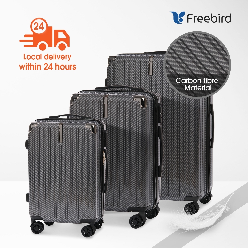 Freebird Carbon Fiber Scratch Proof Luggage Travel Bag 20/24/28 Inch Lightweight 360° Wheels Maleta