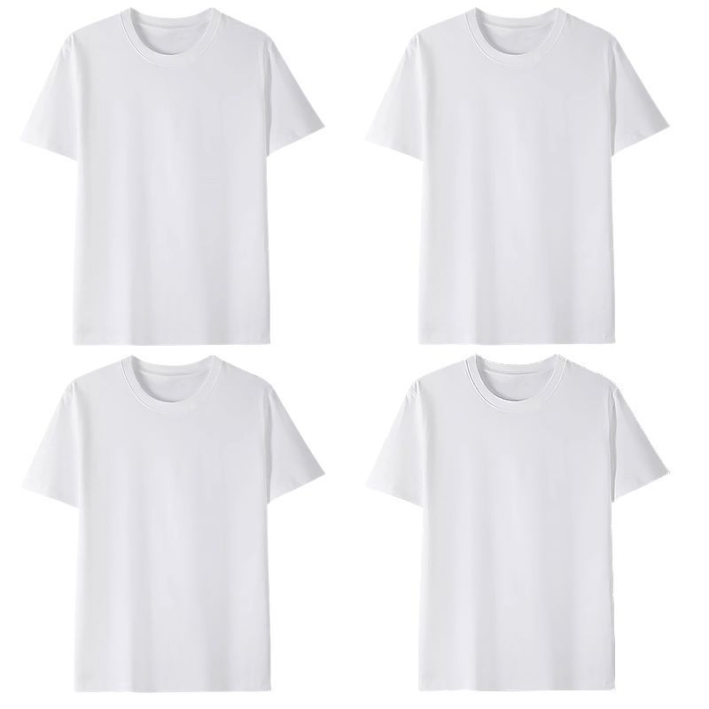 4PCS White Tee High-Quality BUY 1 GET 4 Solid-Color T-Shirts Cotton Unisex Students Short-Sleeved